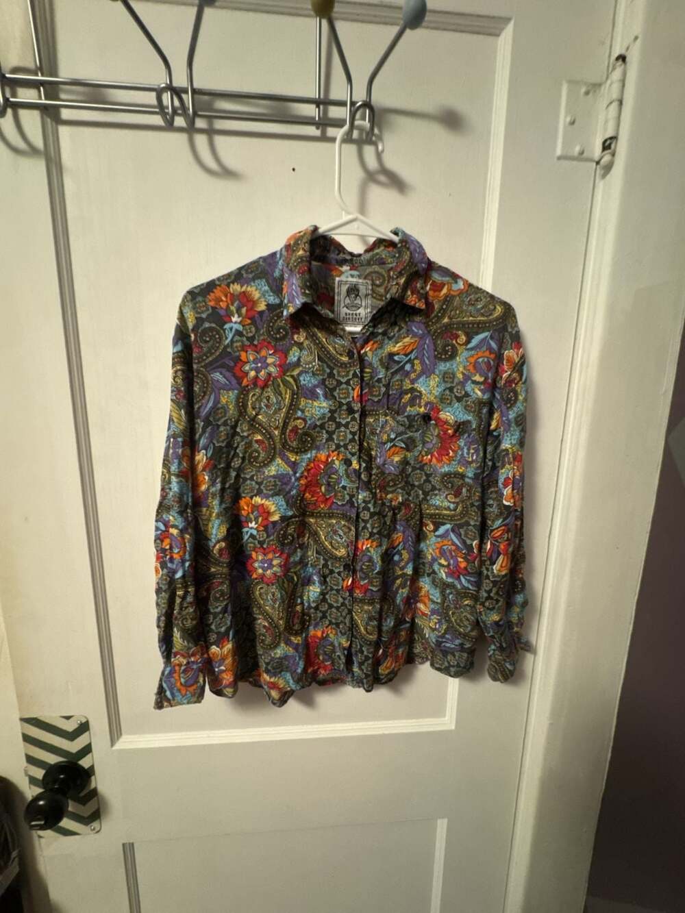 Short Circuit Vintage 100% Rayon Paisley Floral Long Sleeve Button Up Size S